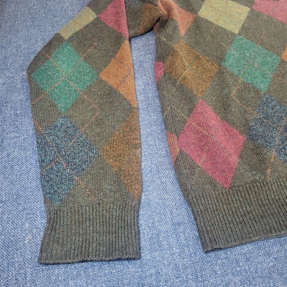 Vintage Byford 100% Lambswool Mens Argyle V-Neck Sweater  Dark Academia Large - Picture 3 of 8